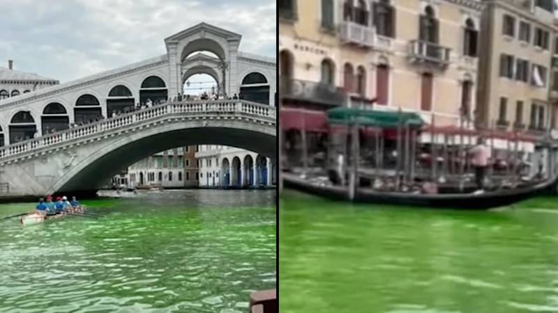 Police investigate as Venice canal mysteriously turns fluorescent green
