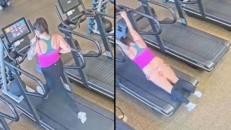 Woman left half-naked after tripping on treadmill and having leggings 'sucked off'