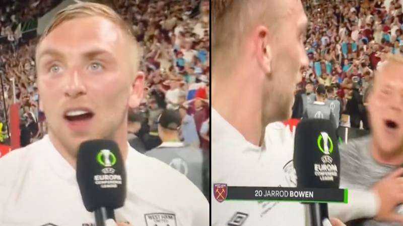 Jarrod Bowen pushed West Ham fan away as he sung rude chant about Dani Dyer during his TV interview