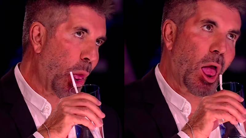 Simon Cowell leaves viewers in stitches as he’s caught failing to drink from straw