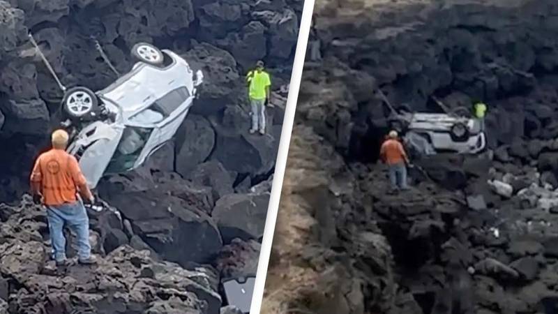 Tourist miraculously survives after driving rental car off cliff