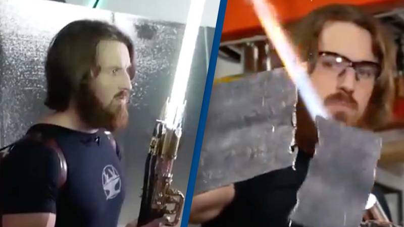 Man shows off 'world's first lightsaber' cutting through metal and people are terrified