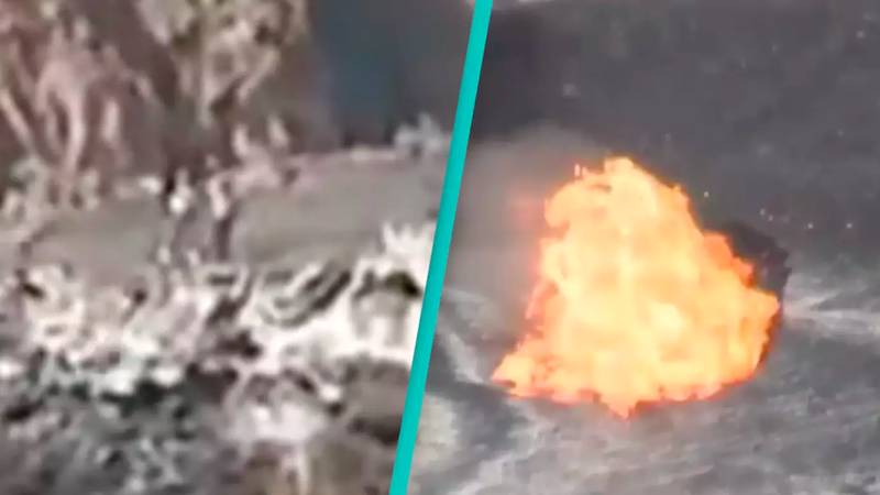 Unbelievable moment man awakens a volcano after throwing something in