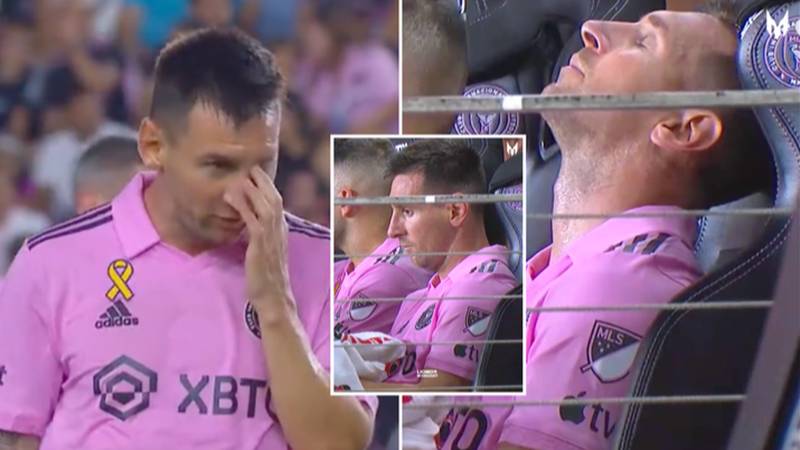 Fans concerned for Lionel Messi after spotting worrying clip of him on the bench