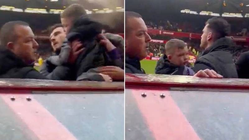 Liverpool star Andy Robertson picks up young mascot amid ugly Nottingham Forest scenes