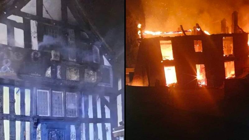 Second historic wonky pub goes up in flames just miles away from Crooked House remains
