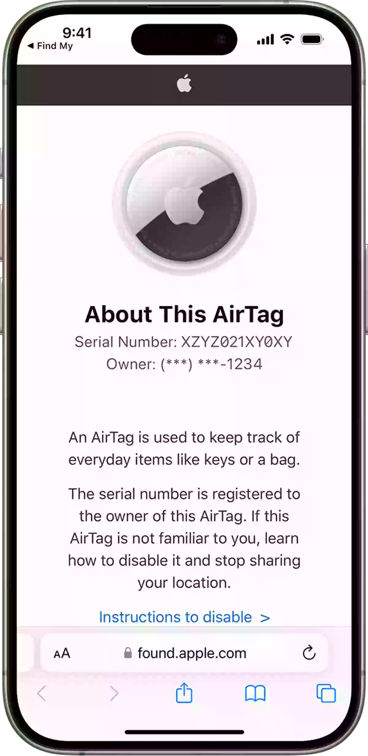 Air Tag Serial Number Example Apple reveals exactly what to do if you get notified that an AirTag is ...