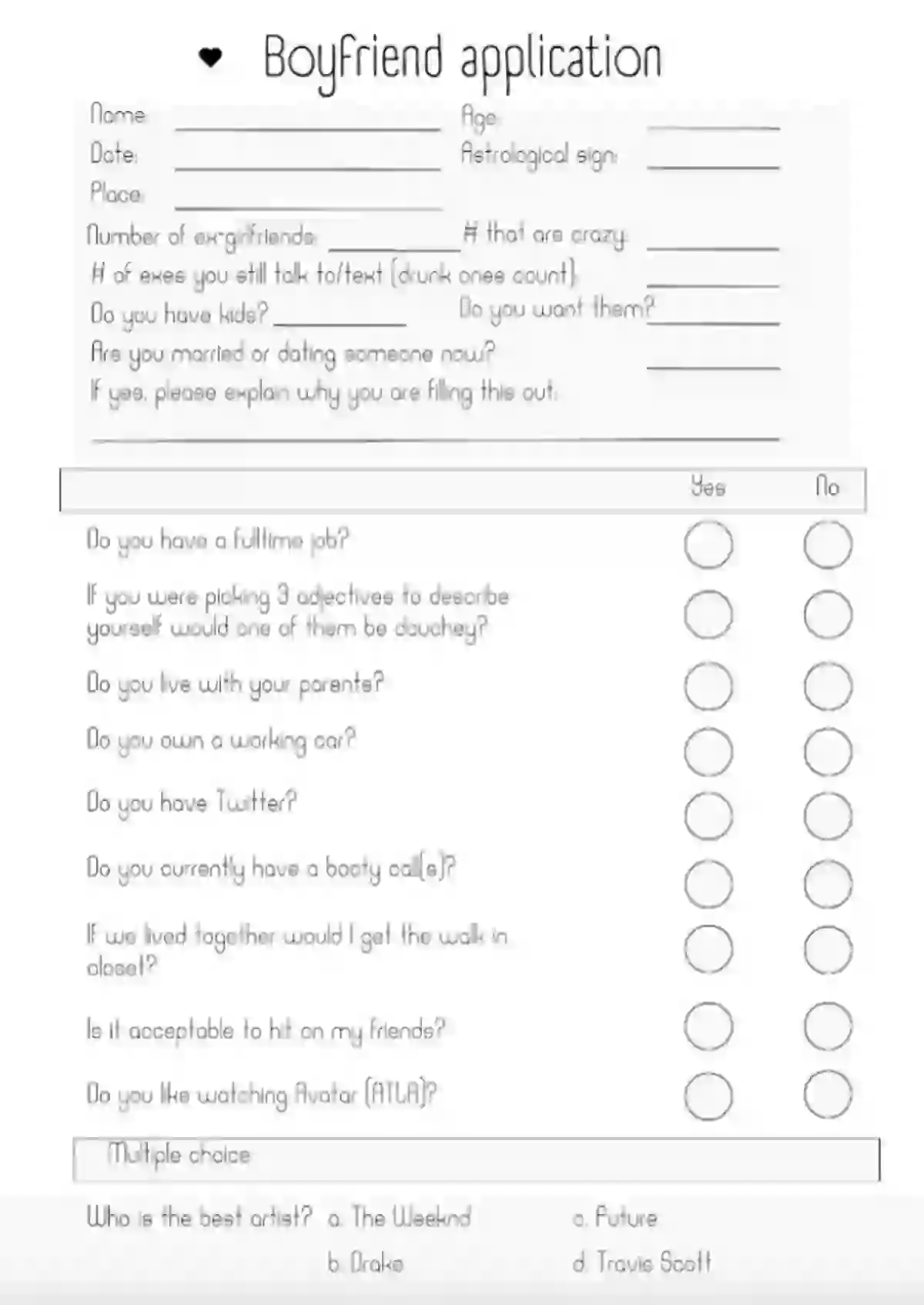 Dating Questionnaire Examples Woman rejects all 5,000 boyfriend applications after making them fill ...