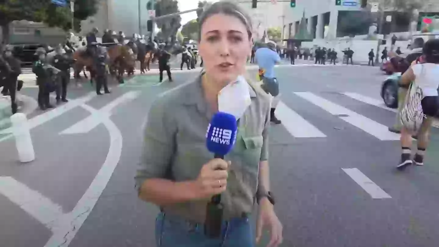 Shocking moment Nine reporter Lauren Tomasi is shot by police whilst ...