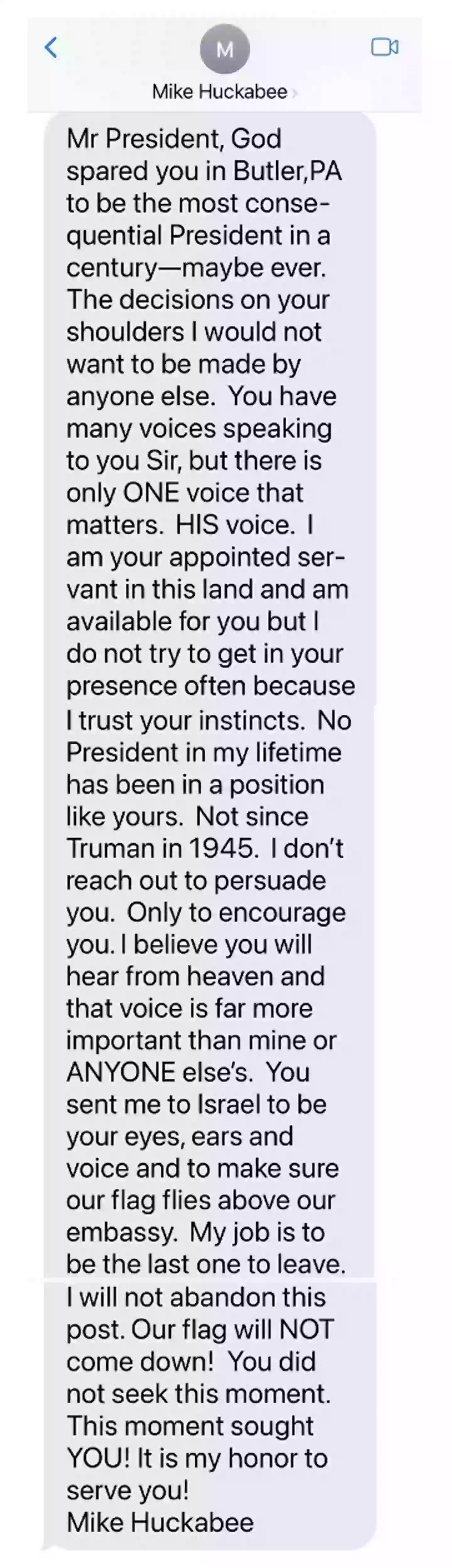 The text saw Huckabee dub Trump the ‘most consequential president in a century – maybe ever’ (Truth Social/@realDonaldTrump)