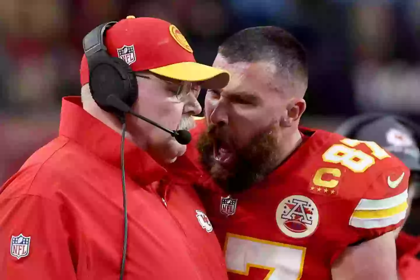 Travis Kelce was not happy with his coach, Andy Reid, during last year's Super Bowl (Jamie Squire / Staff / Getty Images)