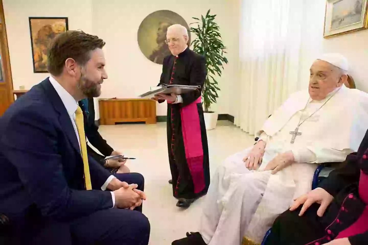 Pope Francis passed away 21 April after JD Vance's visit (Vatican Media via Vatican Pool/Getty Images)