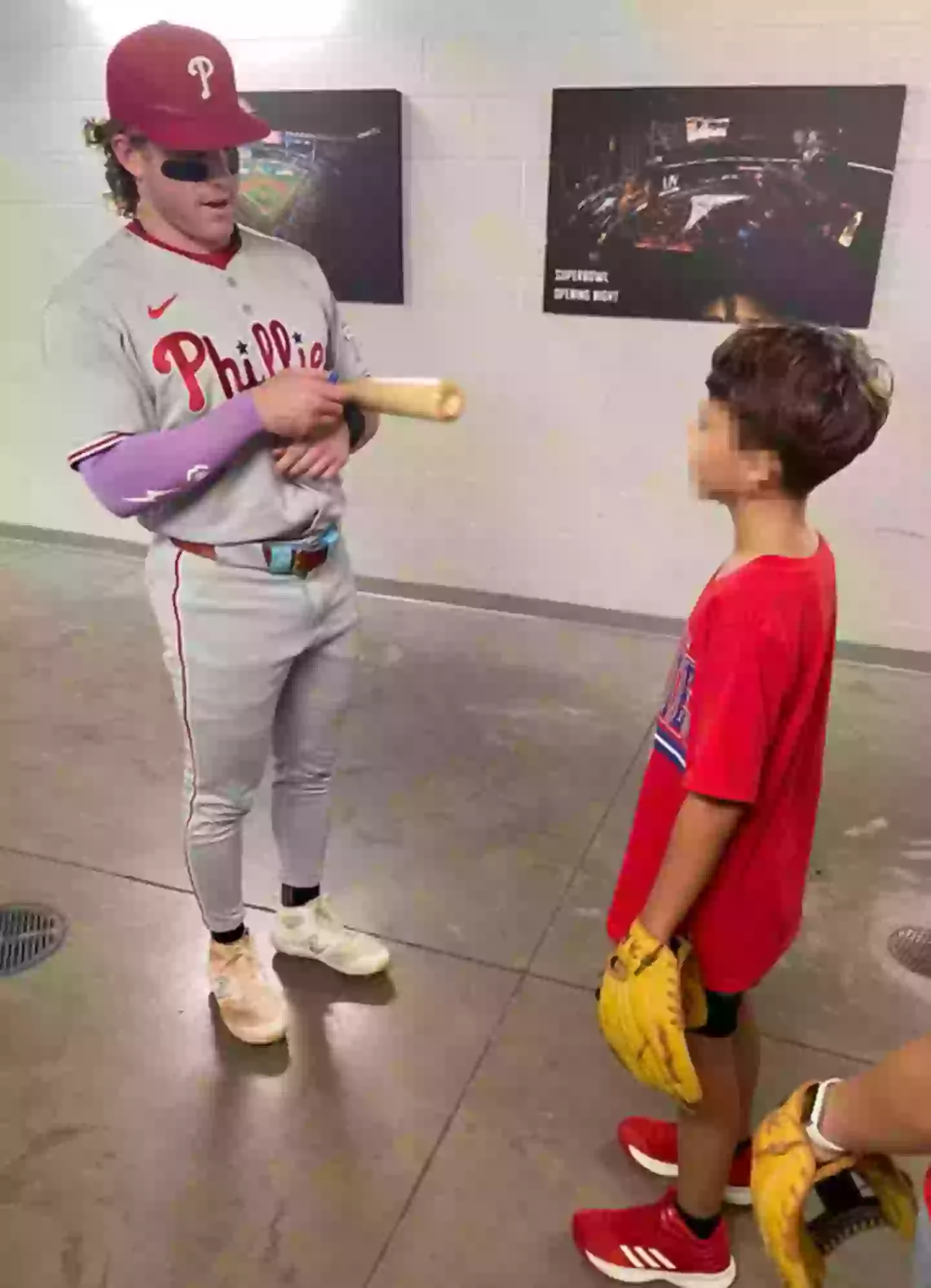 Bader gifted the boy a signed bat after the match (X/@Phillies)