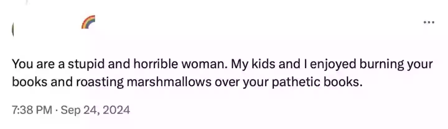 She boldly hit back at a critic on X who claimed to enjoy burning her books (X)