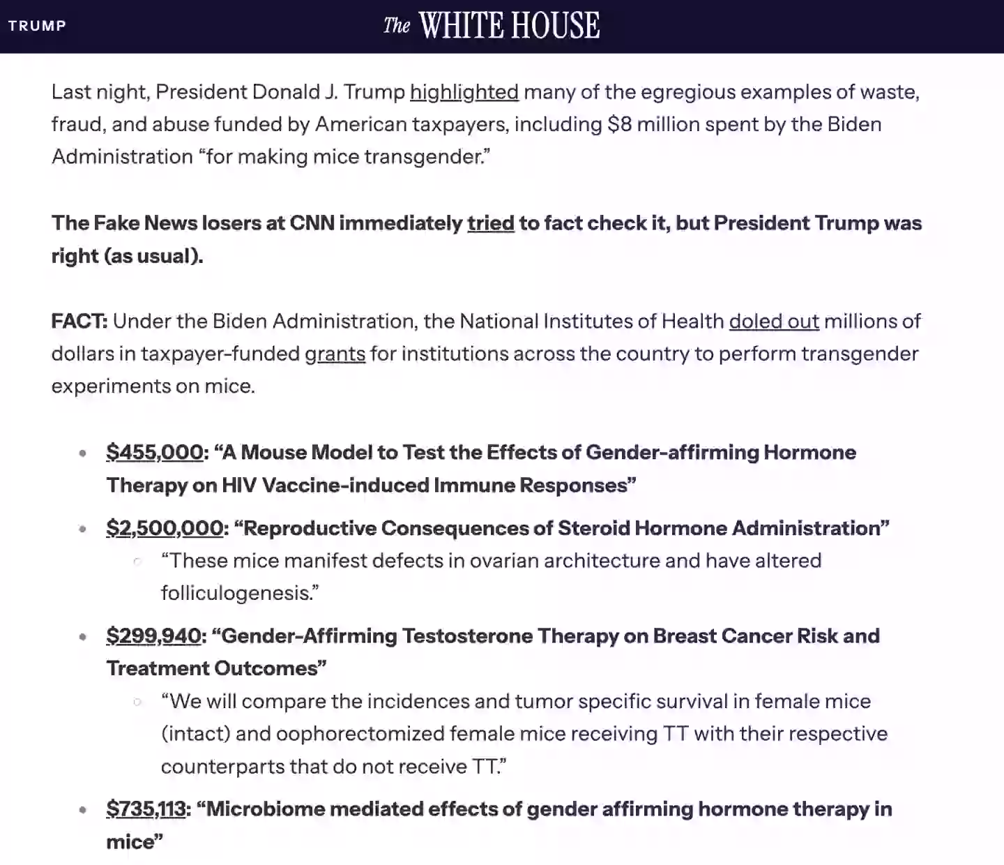 The release has rubbed millions of readers up the wrong way (The White House)