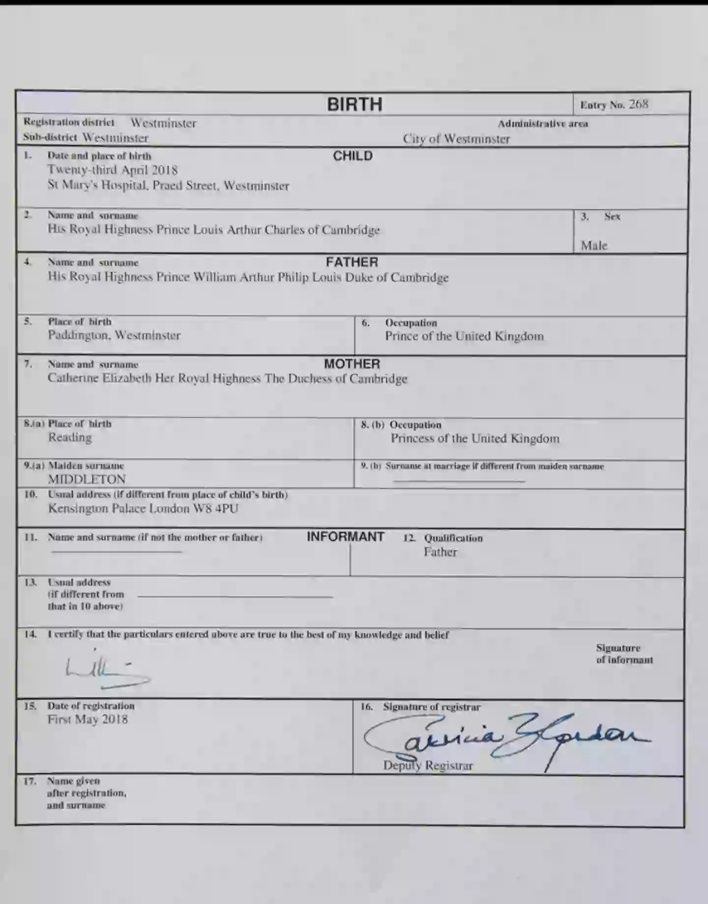 Prince Louis bears a pretty hefty full title (CBS)