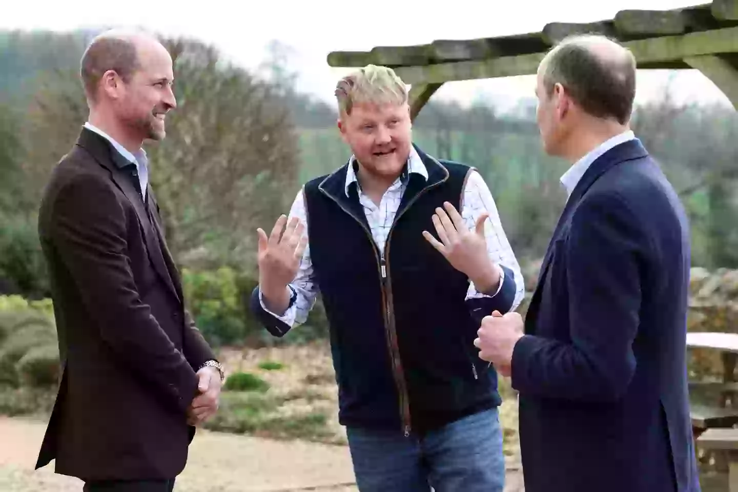 William with Clarkson's Farm stars Kaleb Cooper and Charlie Ireland earlier this year (PA)