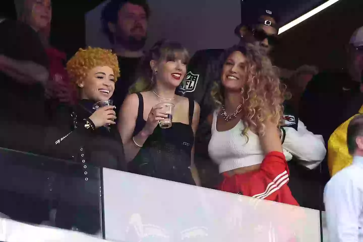 Taylor Swift with Ice Spice and Blake Lively at the 2024 Super Bowl (Ezra Shaw/Getty Images)