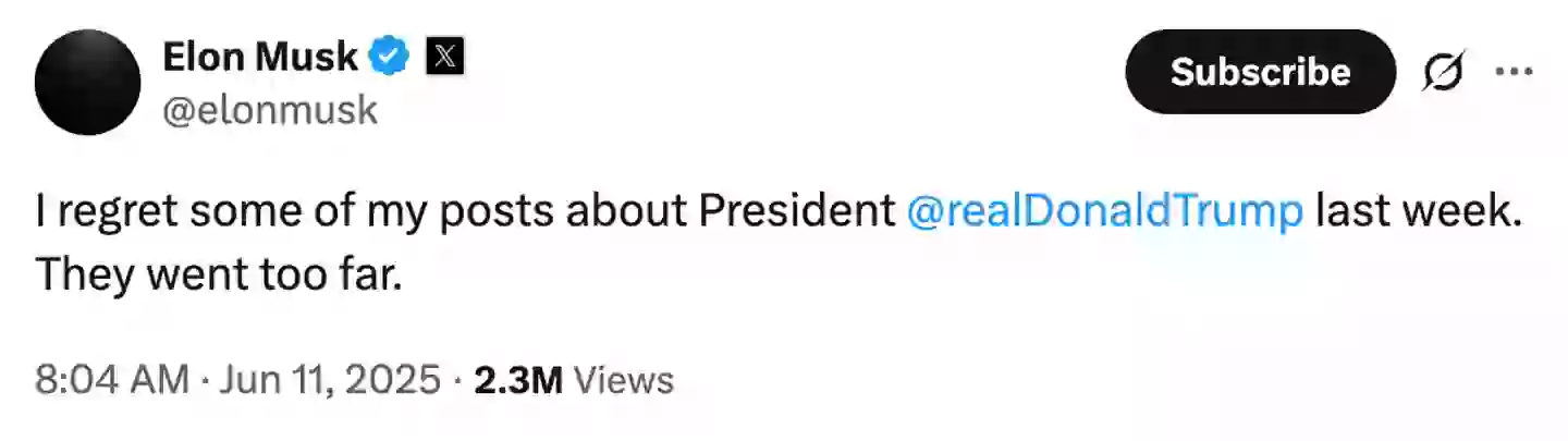 Musk admitted some of his posts went a little 'too far' (X/@elonmusk)