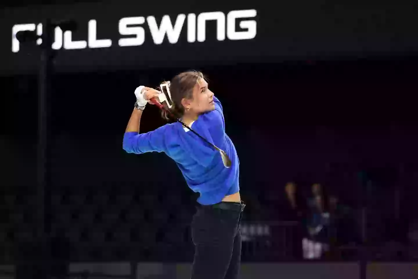 The star is a keen and talented golfer. (Megan Briggs/TGL/TGL via Getty Images)