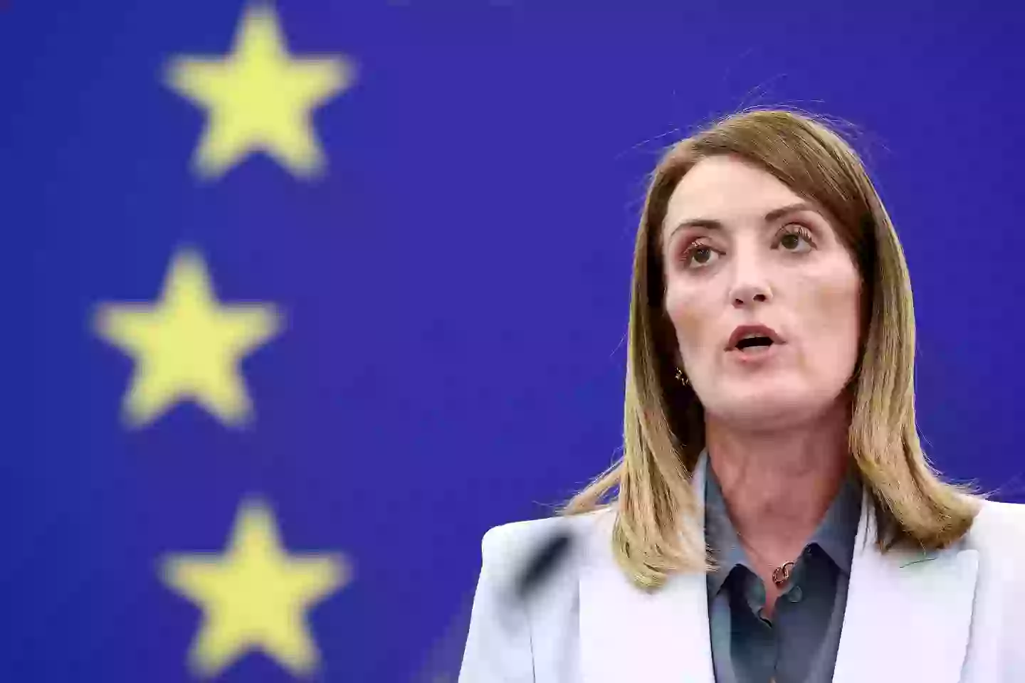 European Parliament President Roberta Metsola also spoke at the event in Brussels (FREDERICK FLORIN/AFP via Getty Images)