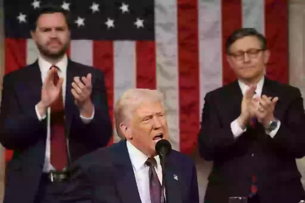Trump, Vance and Johnson during Trump's Congress speech (Win McNamee/Getty Images)
