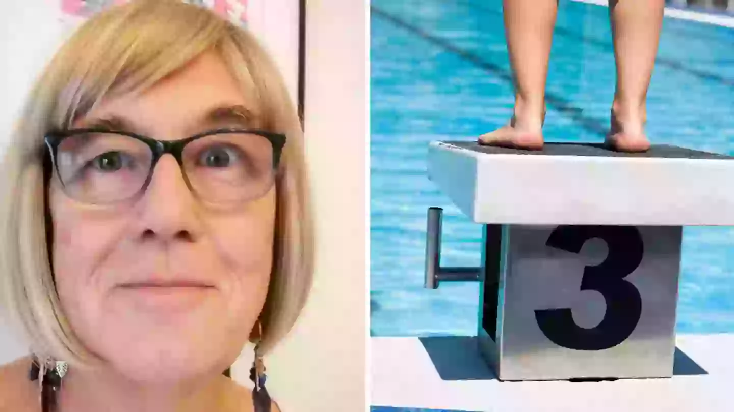 Trans swimmer competes topless after being banned from swimming against women