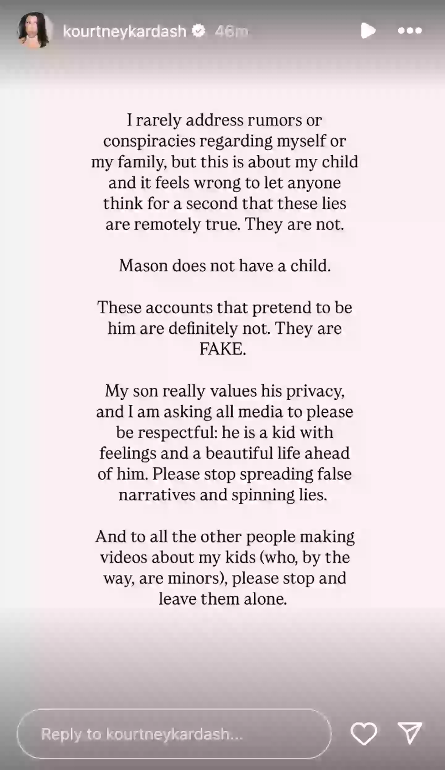 Kourtney Kardashian released a statement (Instagram/@kourtneykardash)