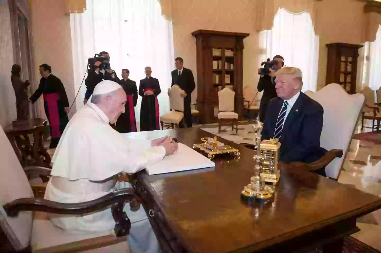 Pope Francis with Donald Trump at the Vatican in 2017 (MAURIX/Gamma-Rapho via Getty Images)