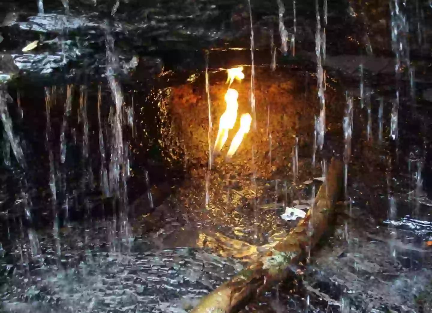 The flame stays alight from the gas seeping to the Earth's surface.