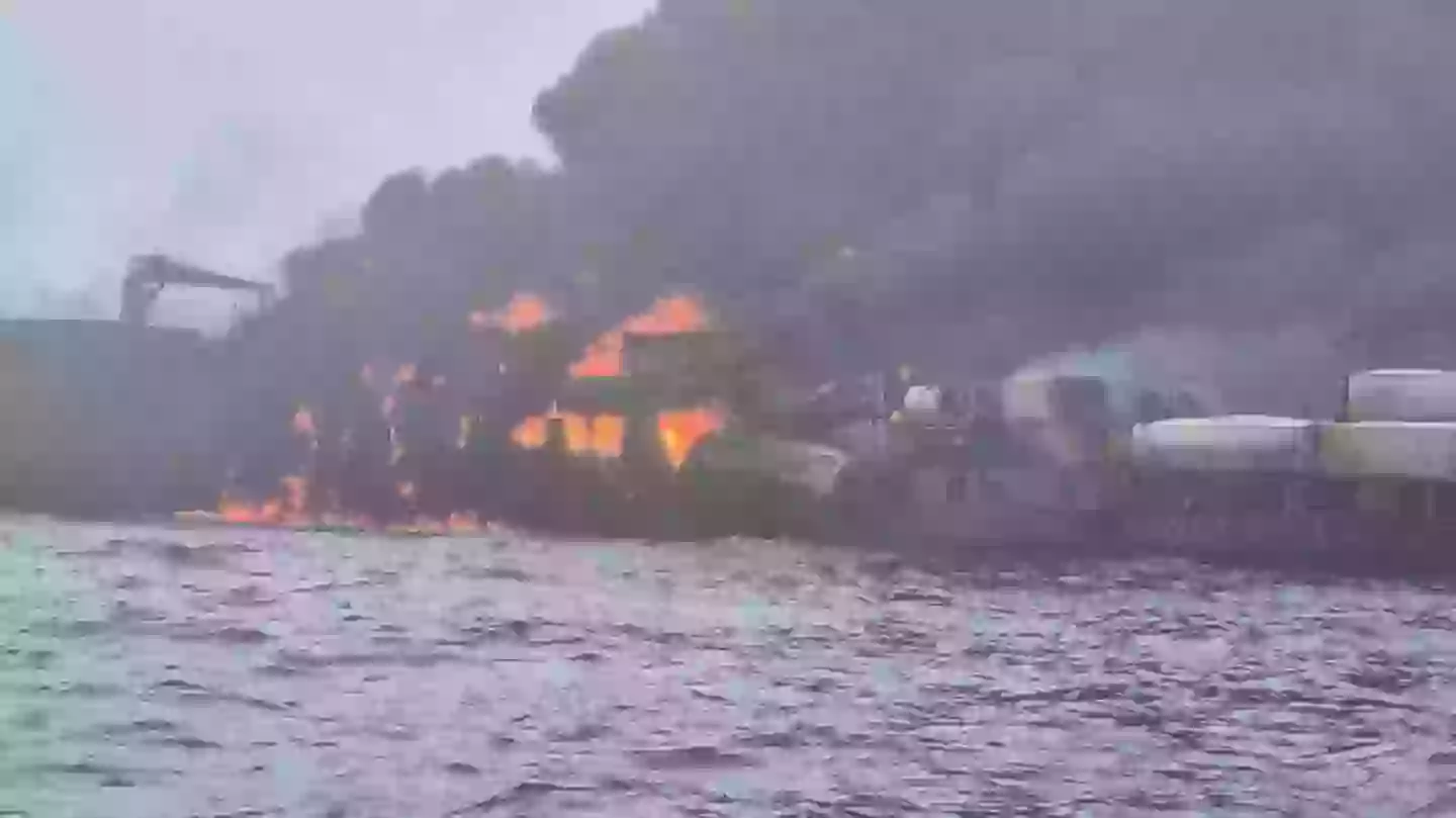 It is believed the US oil tanker was carrying jet fuel at the time of the collision (Twitter/@Tessaronnews)