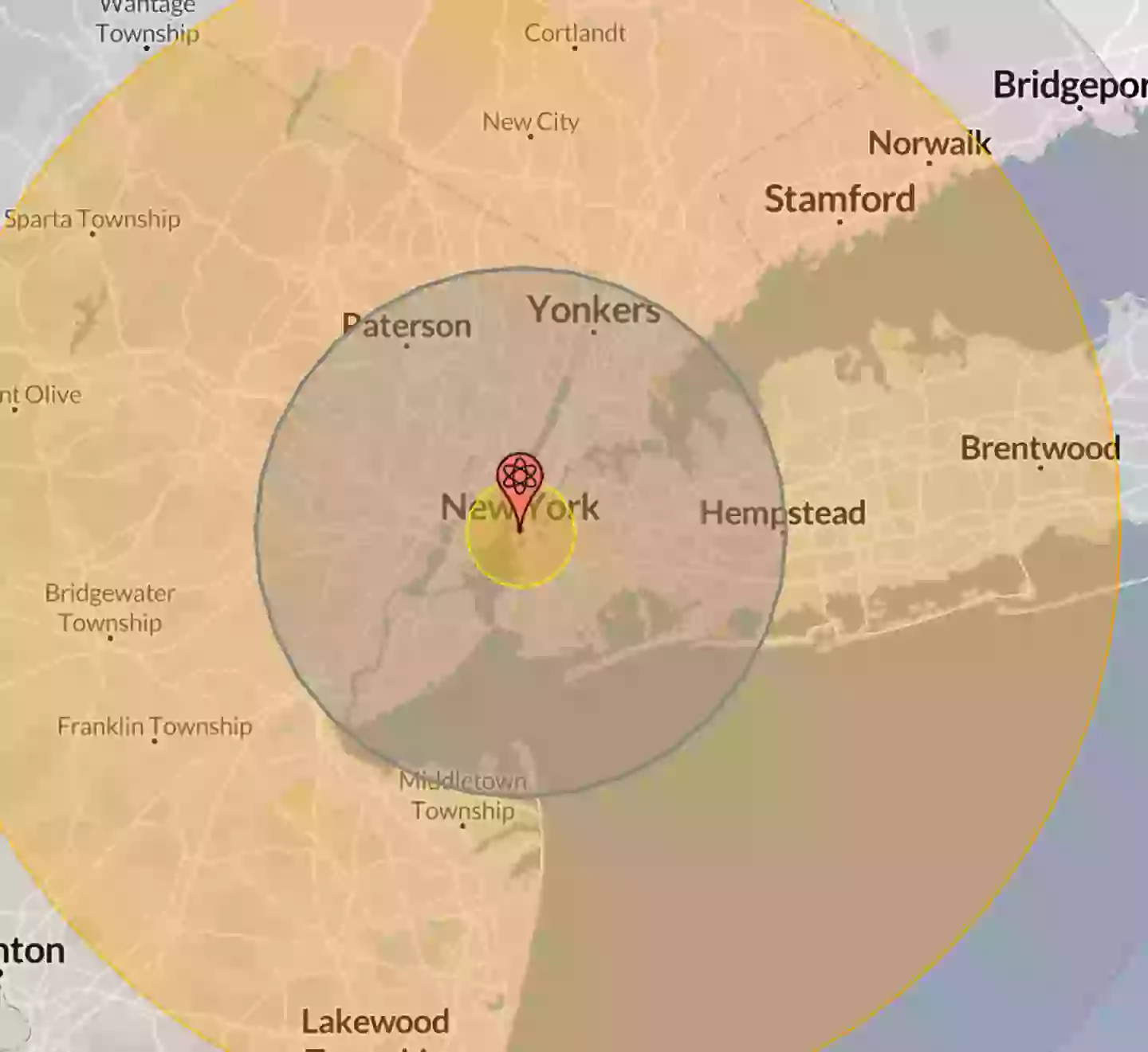 The massive devastation USSR's largest nuclear bomb would have on New York (Nukemap)