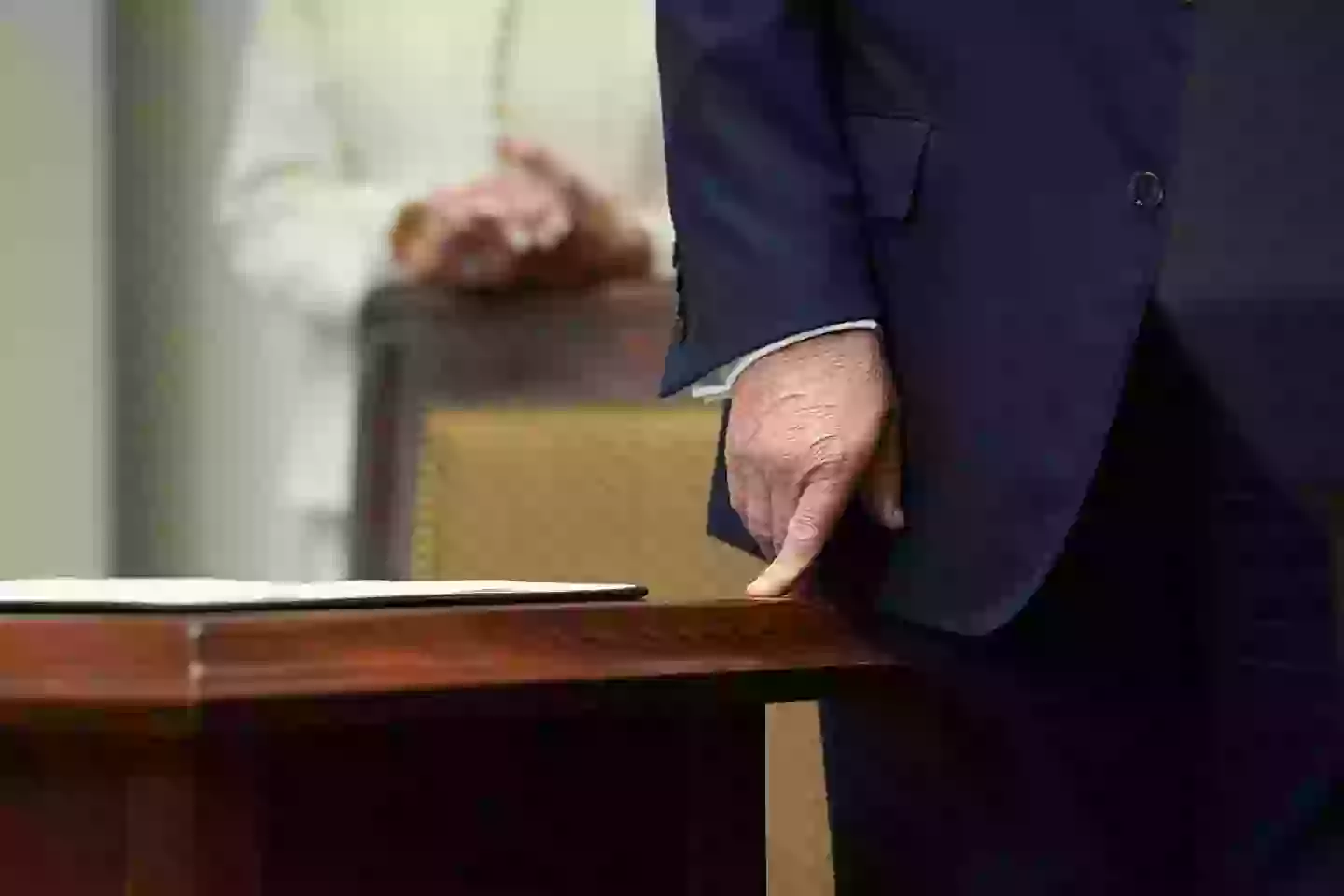 There was also a white mark on Trump's hand visible last month (Eric Lee/Bloomberg via Getty Images)