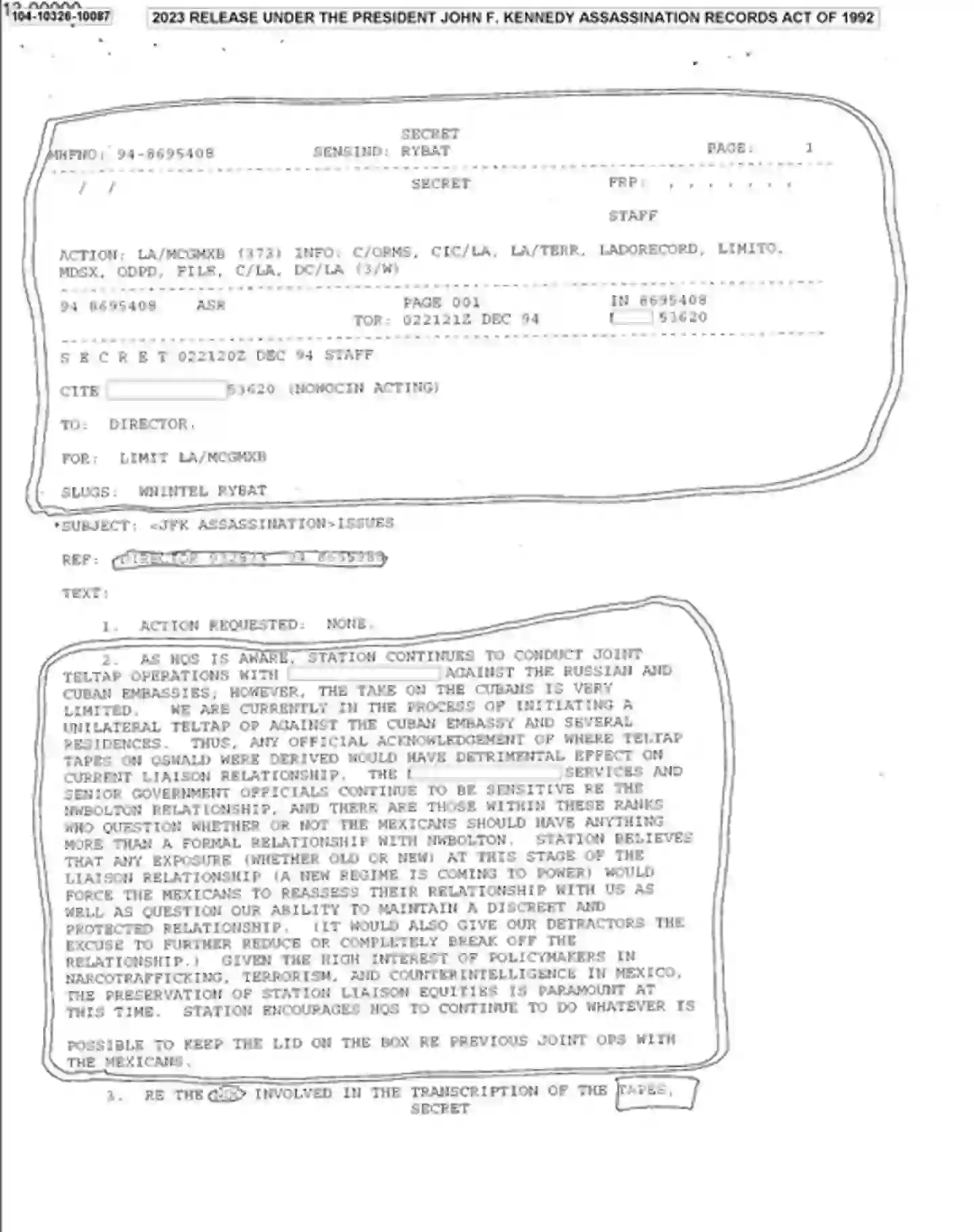 One page of the JFK files released by the Biden administration in 2023 (National Archives)