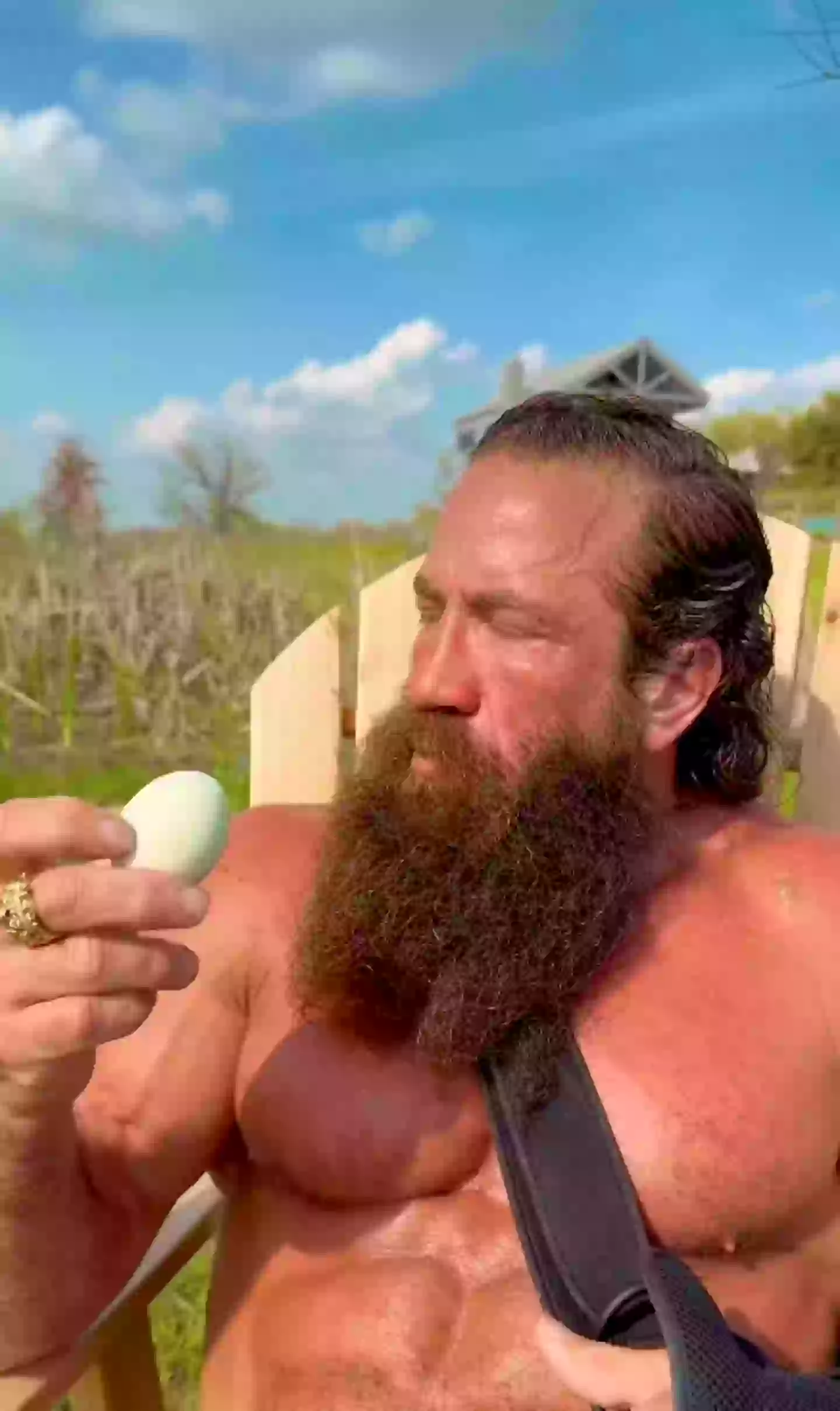 Here he's eating raw, fertilised eggs, shell and all (Instagram/liverking)