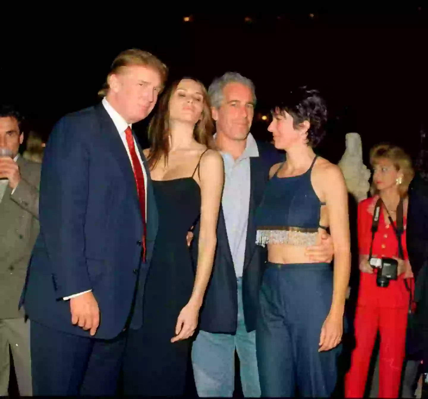 Donald and Melania Trump seen with Jeffrey Epstein and Ghislaine Maxwell in 2000 (Davidoff Studios/Getty Images)