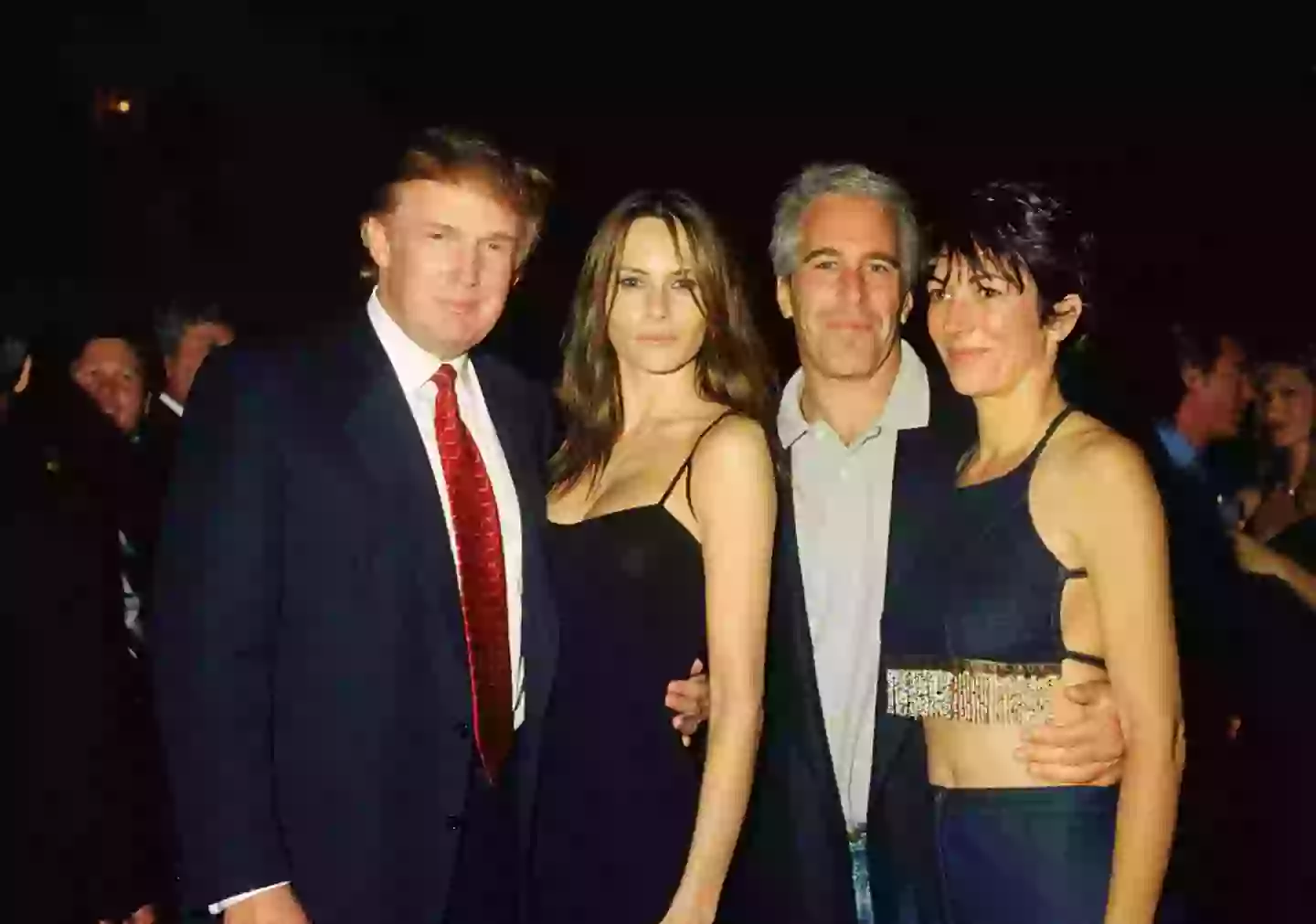 Donald Trump pictured in 2000 with Melania, who was just his girlfriend at the time, Jeffrey Epstein, Ghislaine Maxwell (Davidoff Studios/Getty Images)
