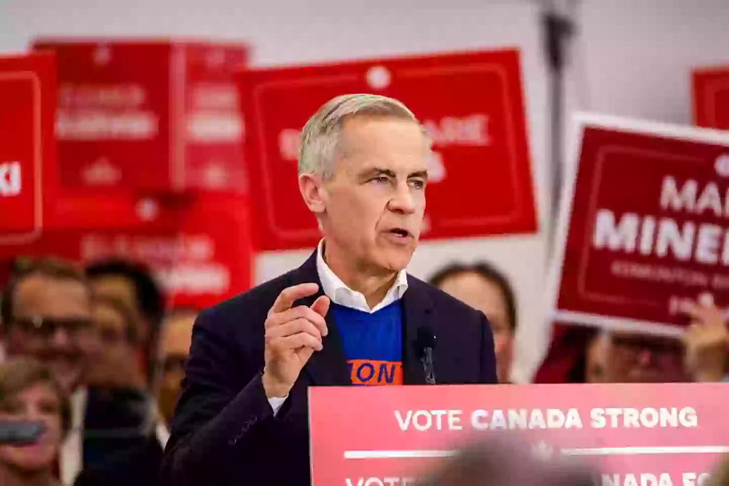Mark Carney has won the snap election in Canada and wasted no time in addressing the tariffs 'crisis' with the US (Ron Palmer/SOPA Images/LightRocket via Getty Images)
