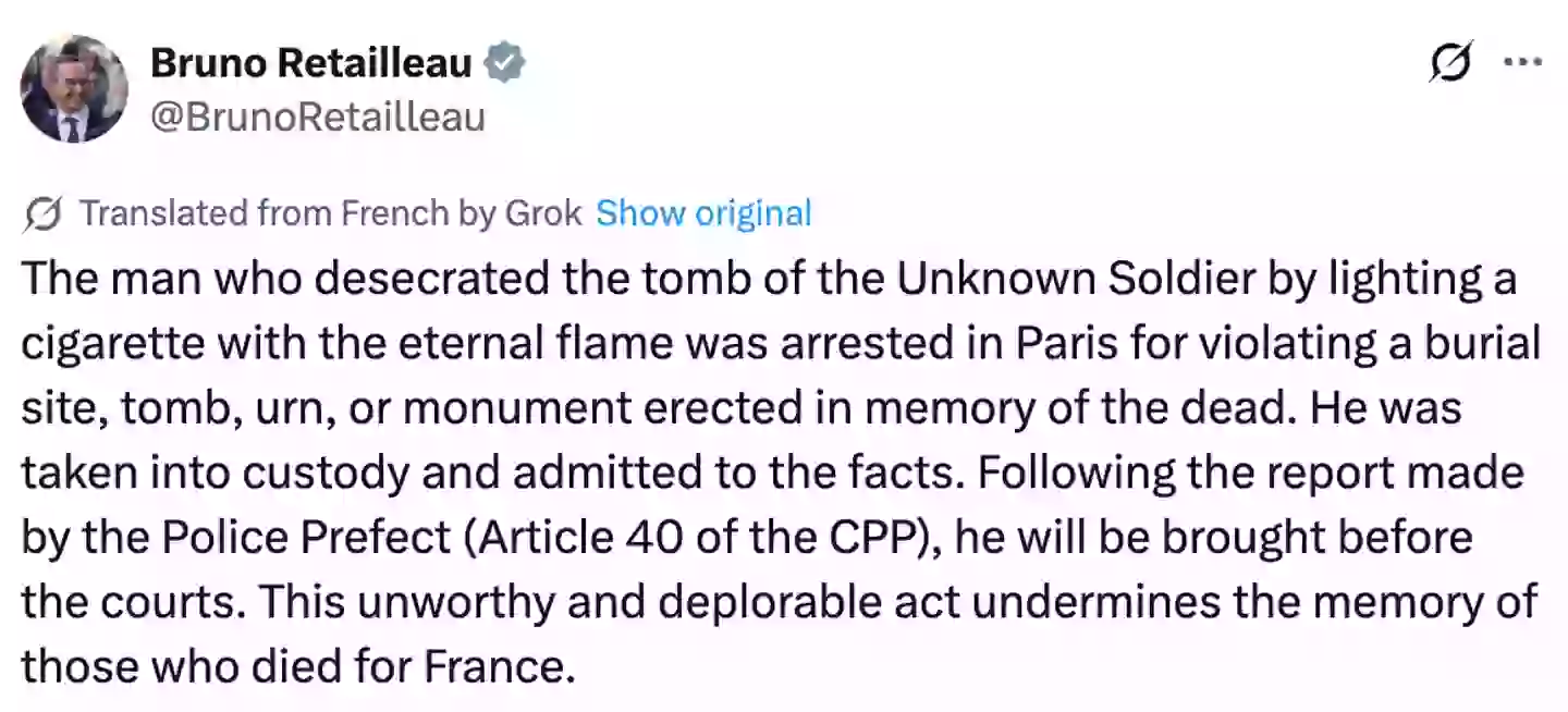Bruno Retailleau made clear the man would face action (X/@BrunoRetailleau)