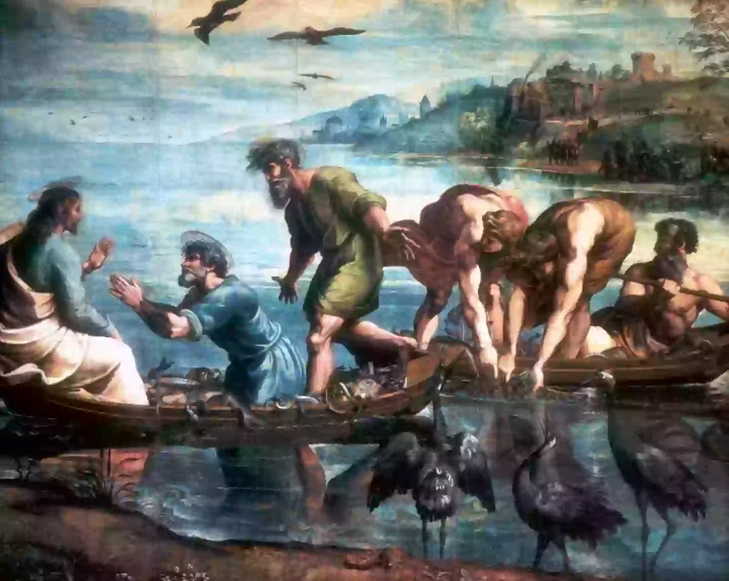 Jesus helps the fisherman fill their nets with fish in the story (Art Media/Print Collector/Getty Images)