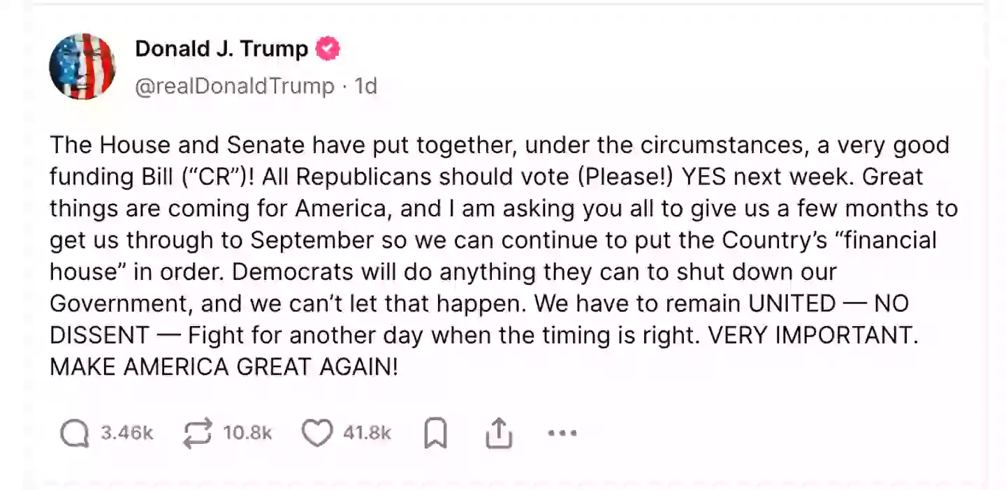 Trump has urged Congress to vote for the bill (Truth Social/@realDonaldTrump)