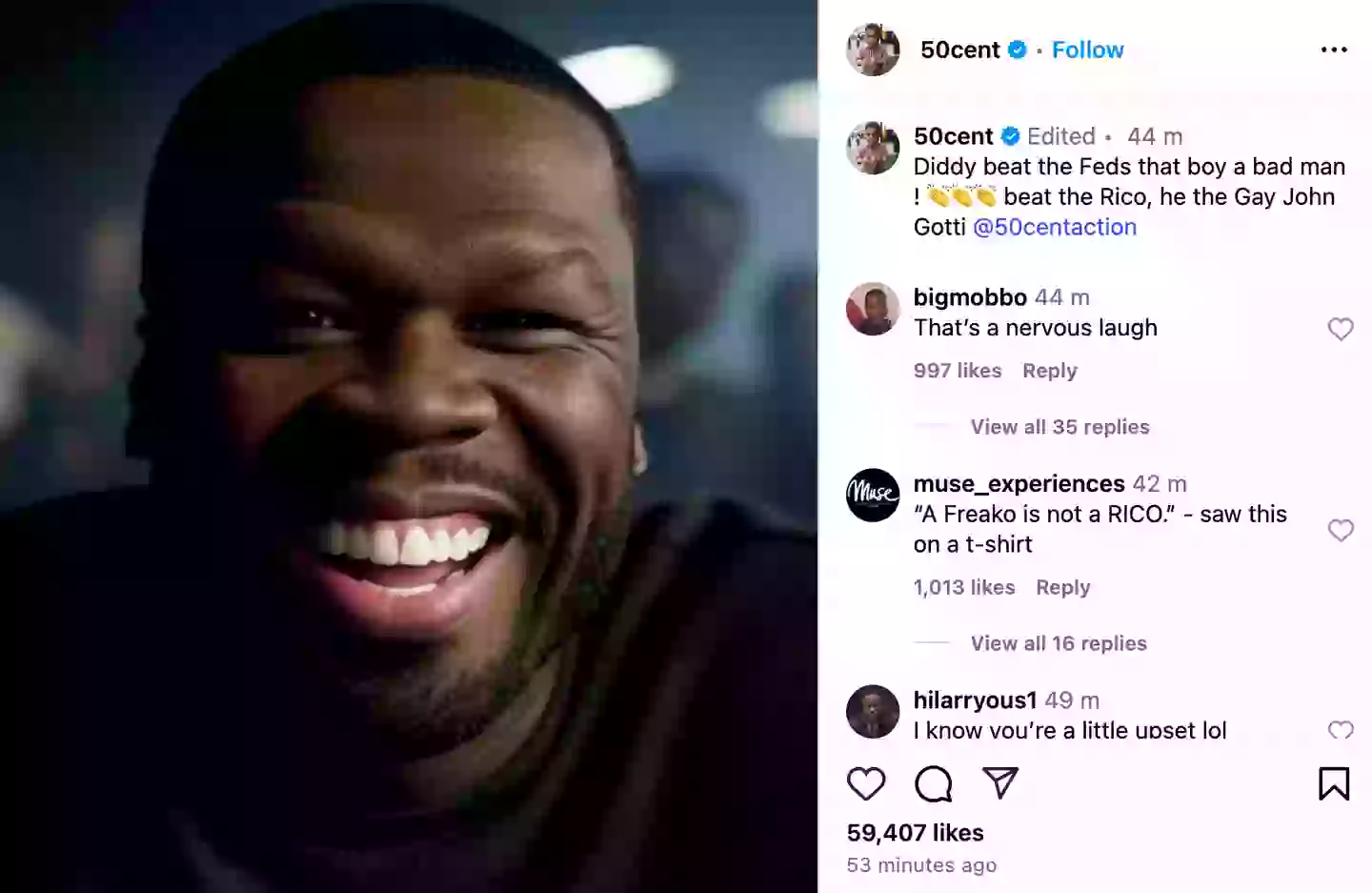 The rapper didn't waste much time to comment on the verdict (Instagram/@50cent)