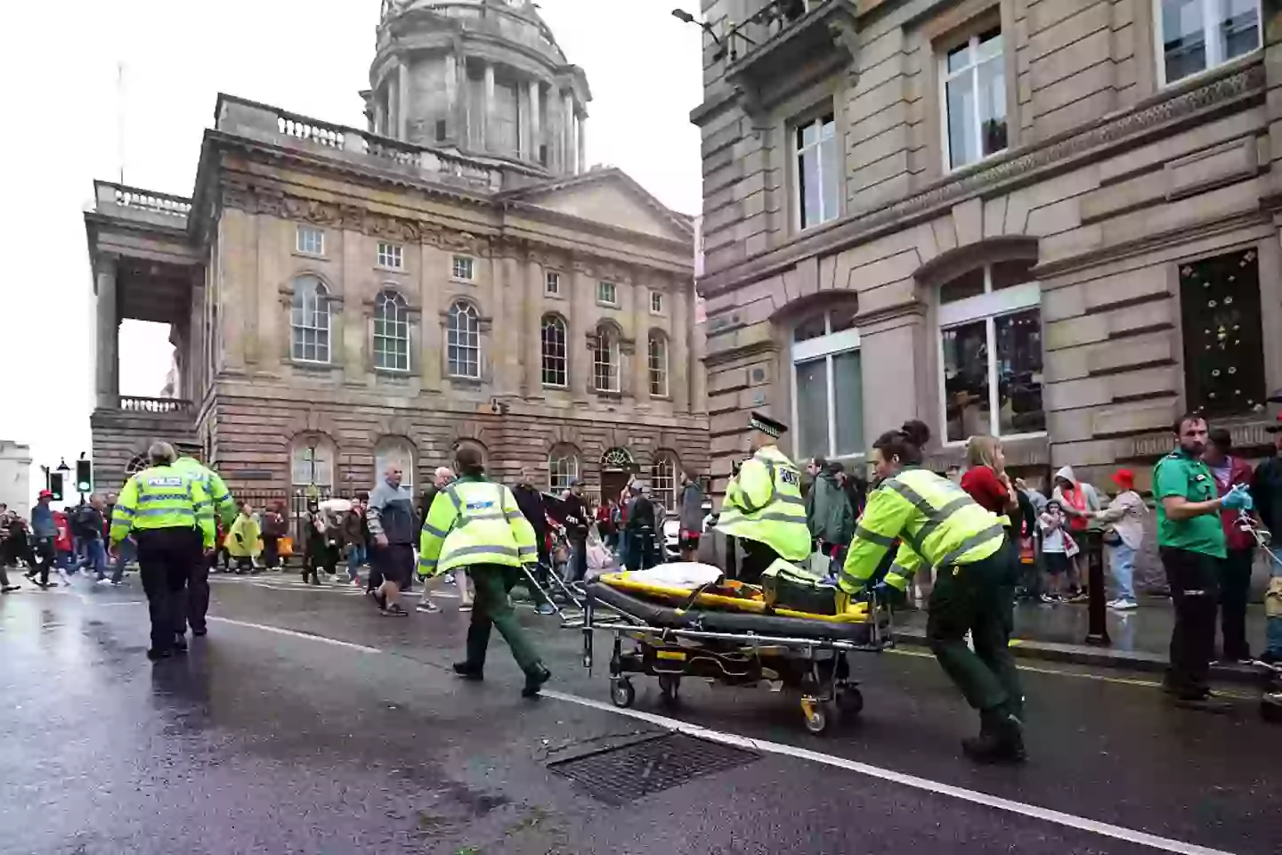A large emergency service presence pictured on Water Street yesterday after a car ploughed into a crowd (Getty Images)
