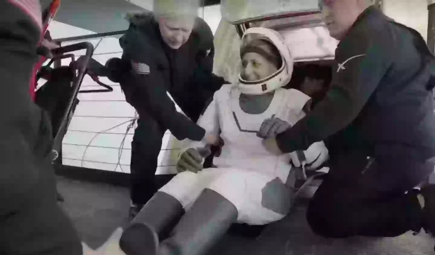 Sunita Williams emerging from the spacecraft after nine months in space (NASA)