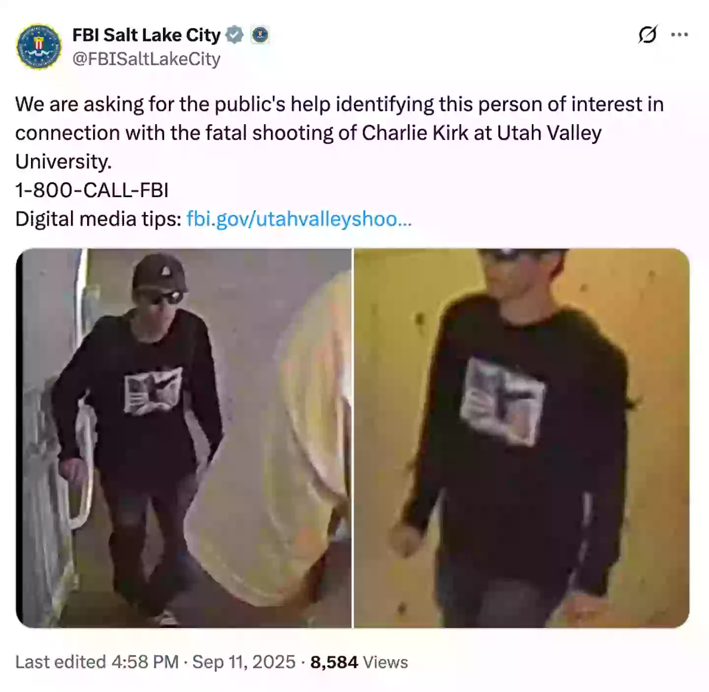 The FBI have released images of a person of interest (X/@FBISaltLakeCity)