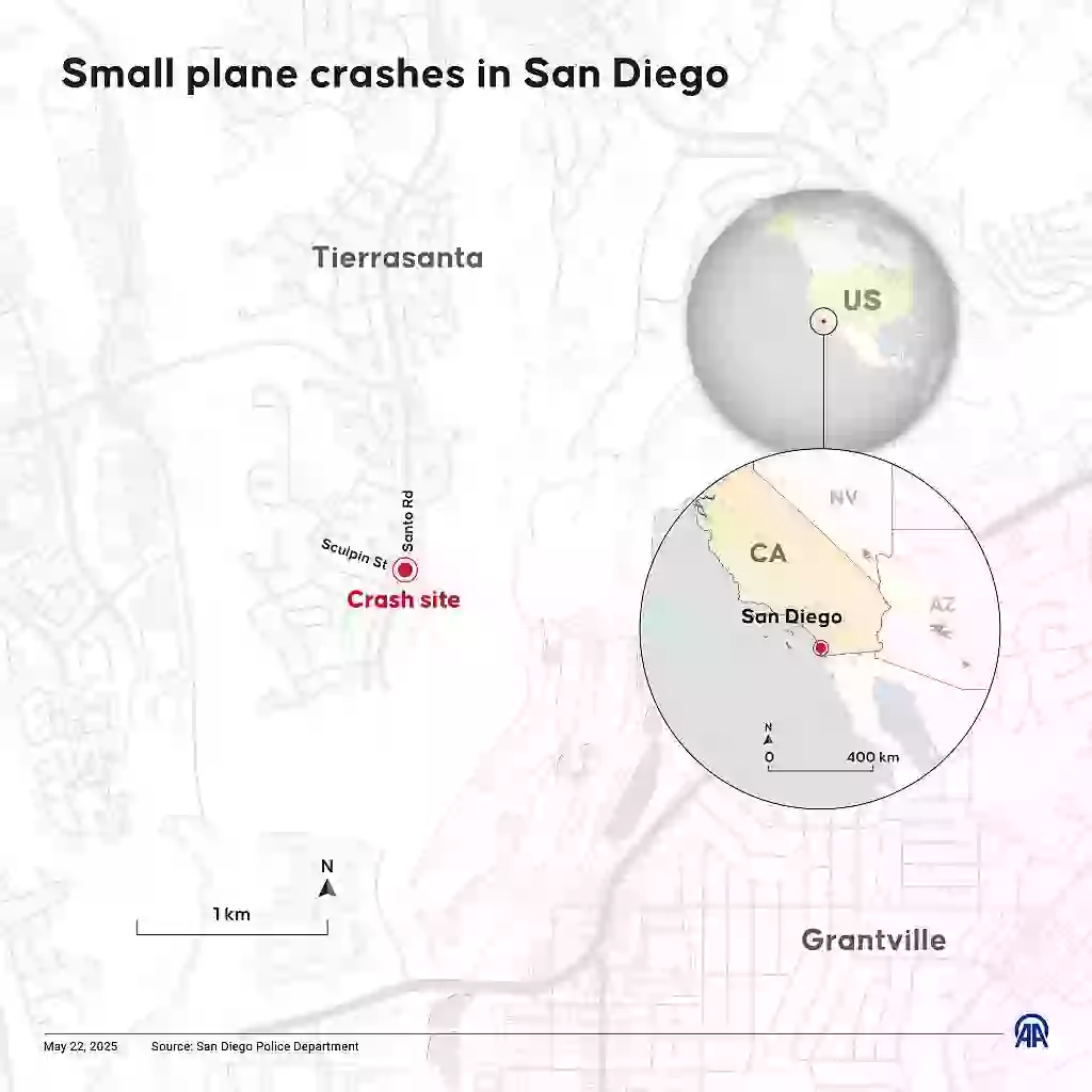 The location of where the plane crashed in San Diego (Mehmet Yaren Bozgun/Anadolu via Getty Images)