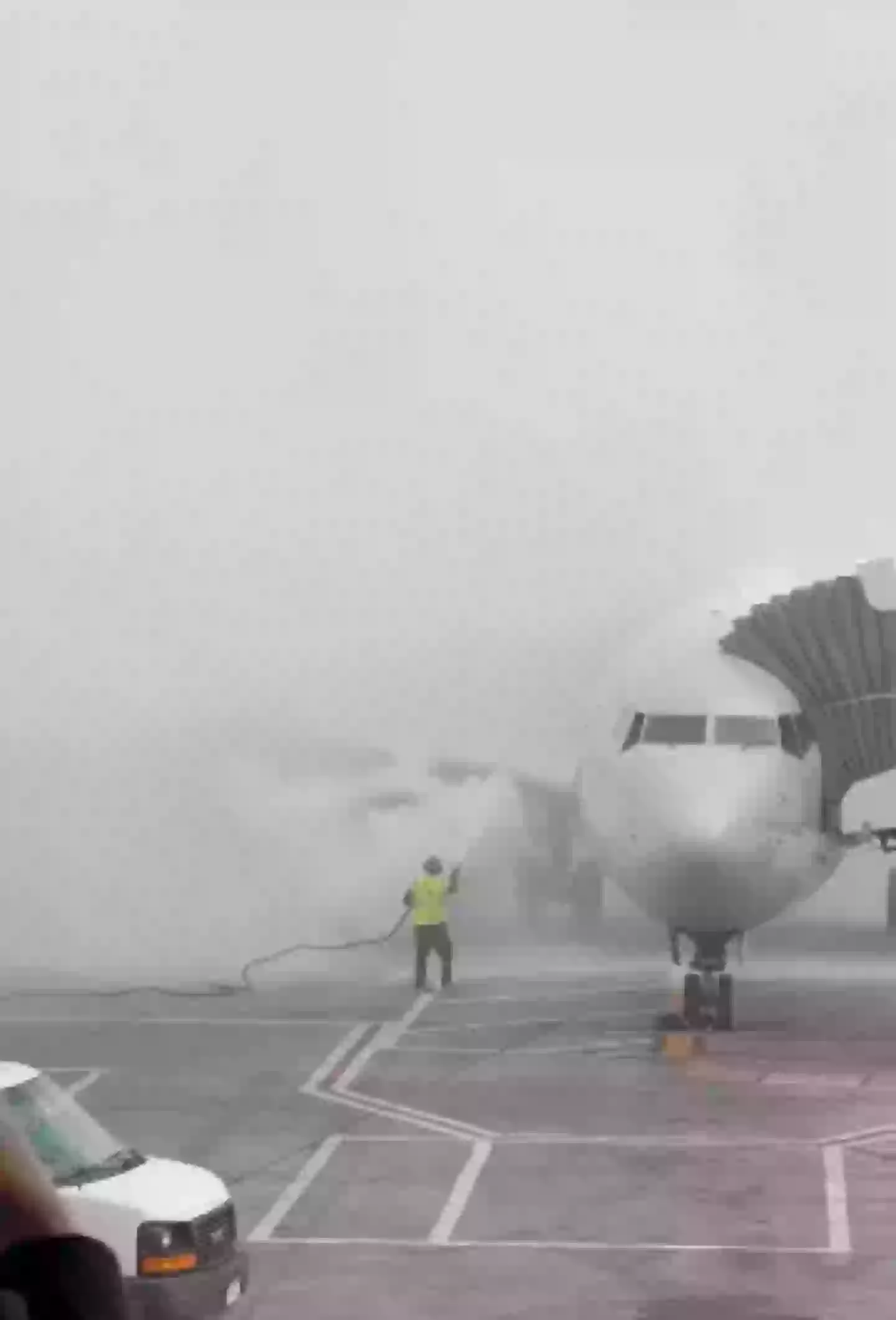 Firefighters doused the jet in water while some passengers were taken to hospital (Twitter/@flynnstone)