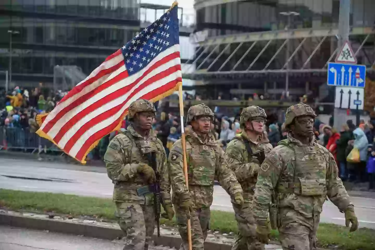 US Army soldiers march during a military parade in Vilnius in 2023 (Yauhen Yerchak/SOPA Images/LightRocket via Getty Images)
