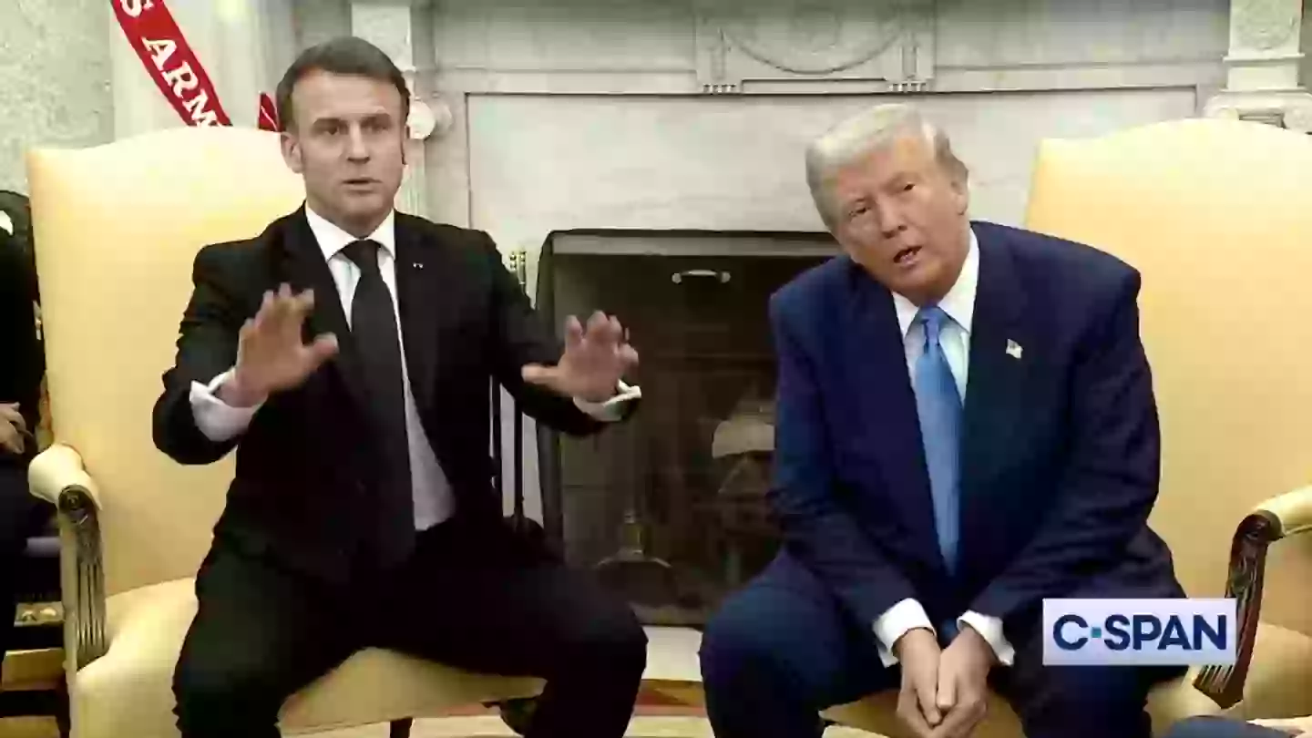 French President interrupts Donald Trump to correct him in extremely awkward press conference moment