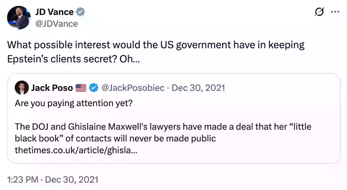JD Vance suggested the former government was keeping secrets (X/@JDVance)
